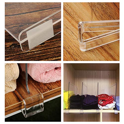 Hmdivor Clear Acrylic Shelf Dividers, Closets Shelf and Closet Separator for for Organization in Bedroom, Kitchen and Office Shelves (6 Pack)