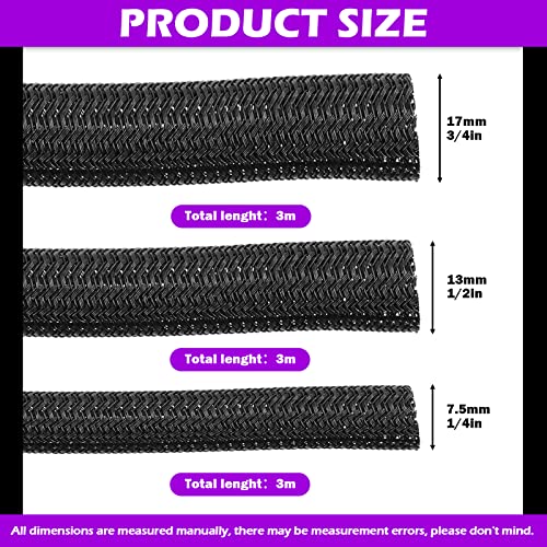 Swpeet Black Braided Sleeving, Braided Cable Sleevefor USB Charger Cable Cord Cover Audio Video Cable (Kit) - Image 2