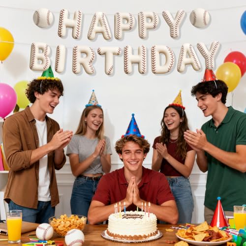 Image of Sport Birthday Banner, 3D Sport Theme Happy Birthday Banner (Baseball) | Decoration Funny Ball Themed Party Supplies Suitable for Kids Teenagers Adults