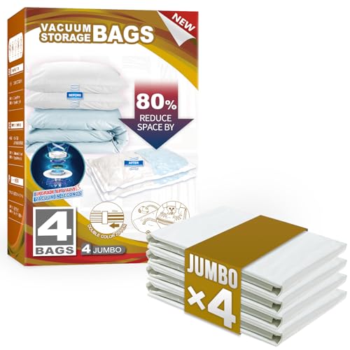 Image of TAILI 4 Pack Vacuum Storage Bags, Jumbo Size (31x40 inch), Cream | Vacuum Seal Bags for Clothing, Extra Large Space Saver for Bulky Beddings, Comforters, Blankets, Pillows, Reusable