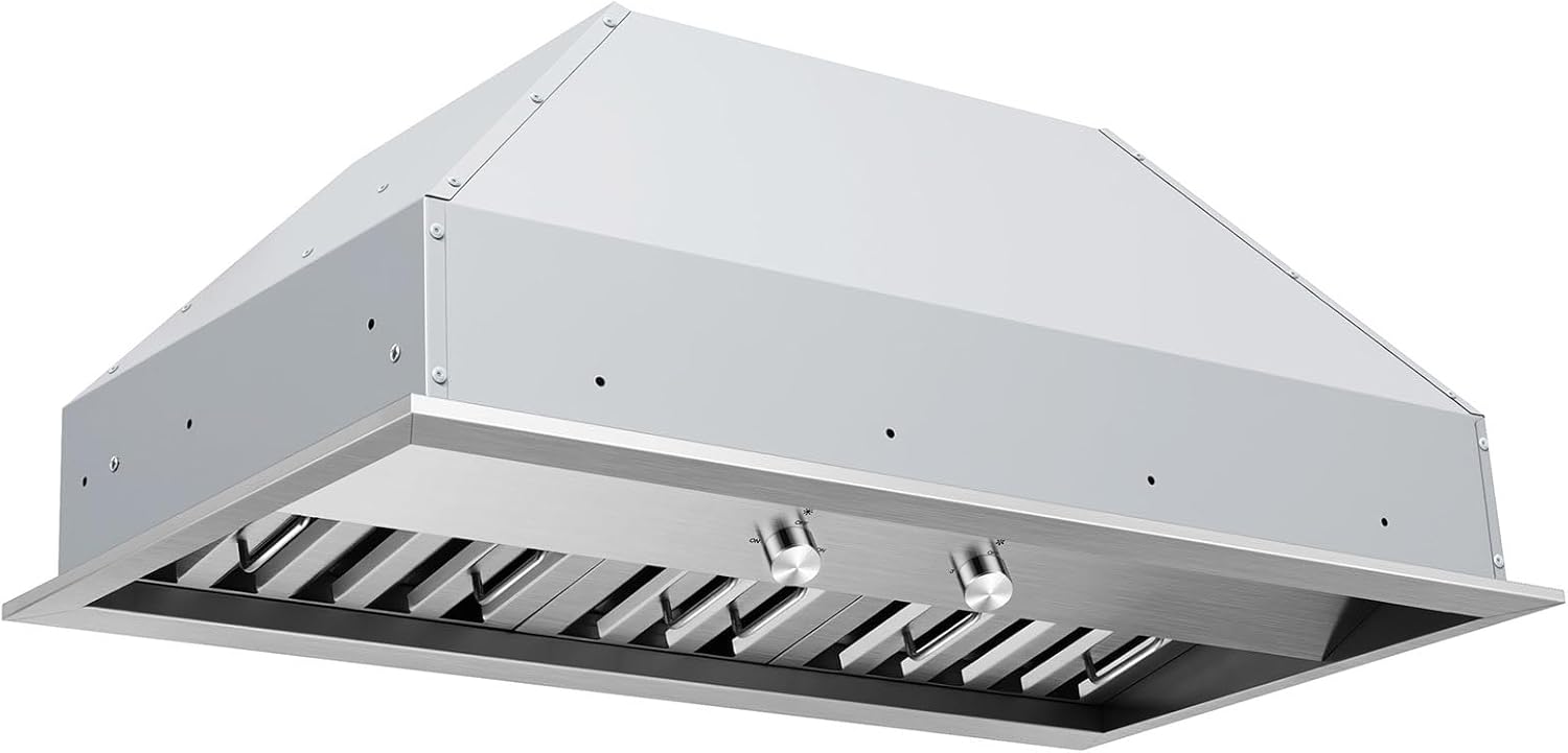 Hauslane Range Hood Insert 36 Inch, Hood Vent for Kitchen | Low Noise Performance, Professional-Grade Baffle Filters, LED Lamps, Stainless Steel Ductless Hood, Built in Range Hood 18.5” Deep