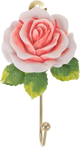 Miniatura 5 de Hermoso gancho de pared decorativo de rosa, elegante y bonito gancho de resina hecho a mano para bata y toalla, gancho de pared de metal dorado para