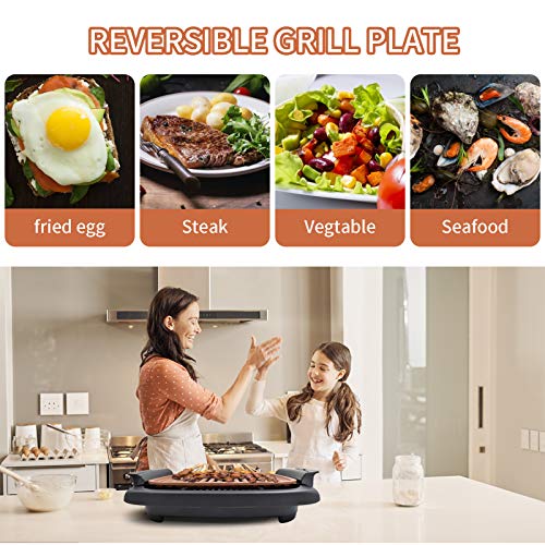 Electric BBQ Smokeless Grill Indoor - Nonstick Tabletop Griddle with Recipes,Removable Washable Plates, Adjustable Thermostat, Easy to Clean, 16\" x 11\" Flat Square Portable Grill Plates
