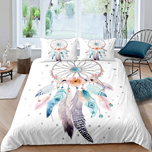 Attrapeur de rêves Housse de Couette 220x240cm Boho Attrapeur de rêves Parure de Lit Style Bohème Housse de Couette pour Filles Enfants Femmes Floral Fleurs...