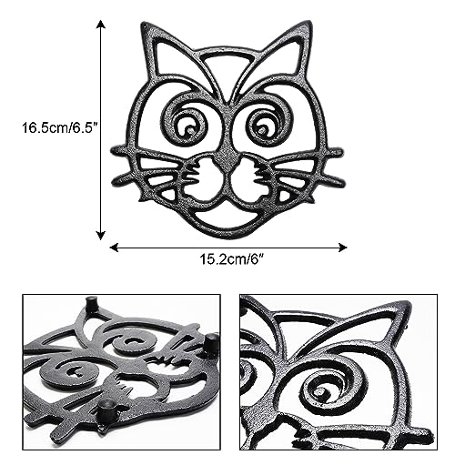 Sungmor Heavy Duty Cast Iron Trivet,Decorative Rustproof Trivet for Kitchen or Dinning Table,6.3" x 5.1" with Vintage Lovely Black Cat Pattern
