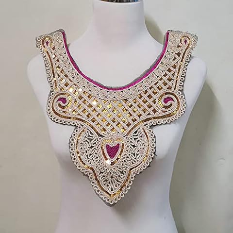 1pc Gold Embroidery Ethnic Style Collar Venise Sequin Floral Embroidered Applique Lace Neckline Collar Garment Accessories (Color F) Cover