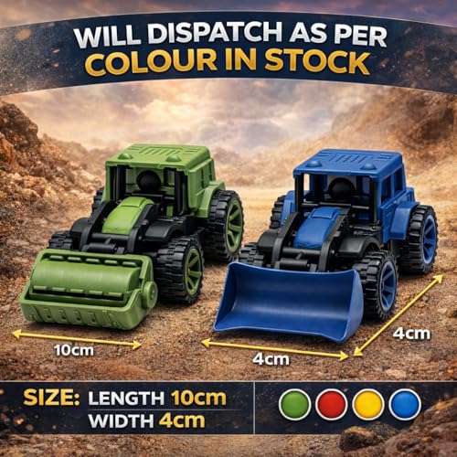 Image of Push & Go Pull Back Truck Toy Set for Kids | Dozer Tractor, Road Roller & Bulldozer | Pull Back Toy Cars | Mini Construction Toy Cars for Boys Age 2-8 Years
