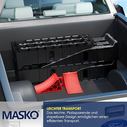 MASKO® Auffahrrampe 2er Set | Auffahrkeile bis 10T Traglast | KFZ-Rampe mit Überfahrschutz | Verladerampe rutschfest, robust und extra breit | Garagenrampen Autorampe Ölwechsel und Reparatur