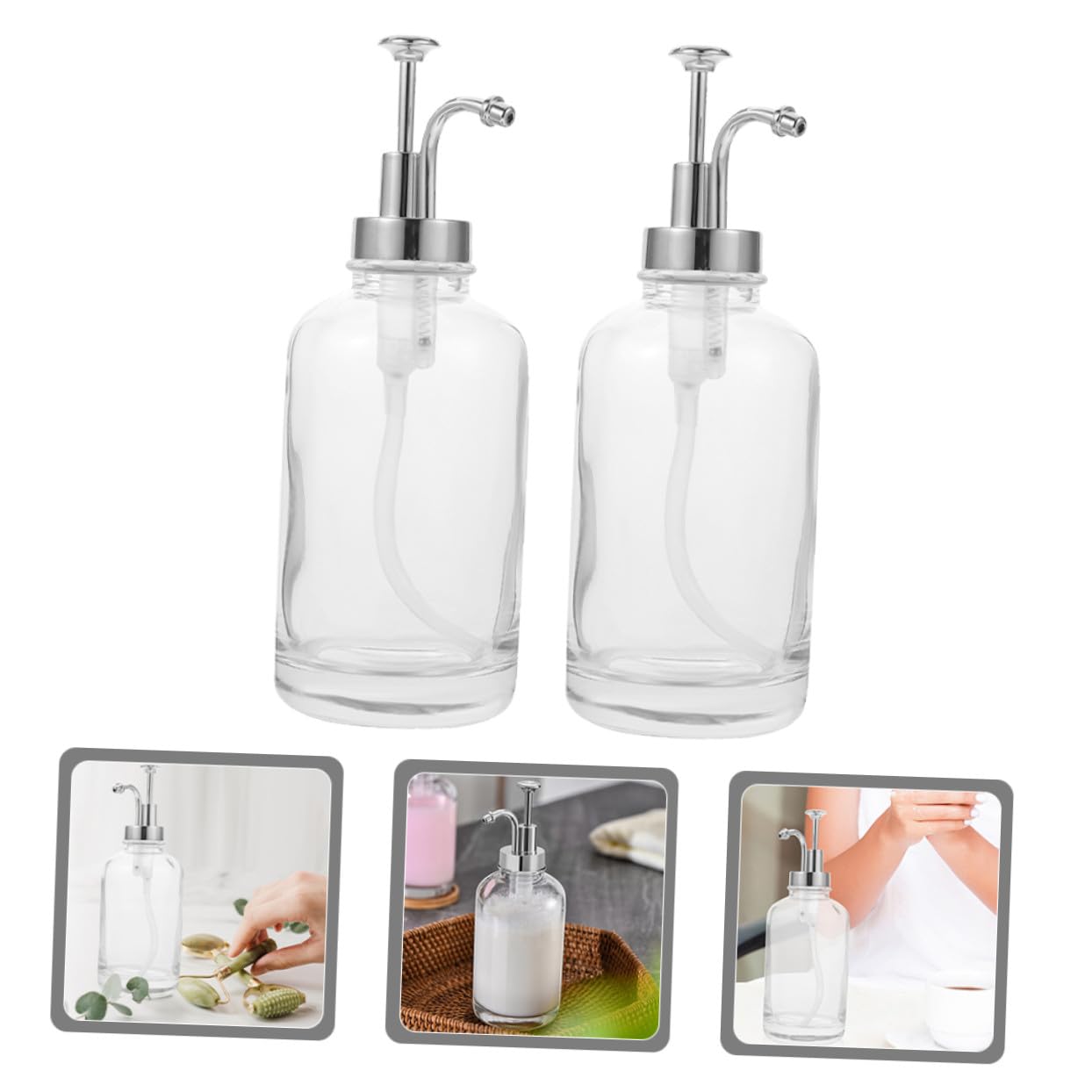 ERINGOGO Distributeur à Pompe à Sirop en Verre 500ml, Lot de 2, Argenté