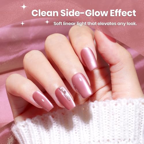 Image of Beetles Velvet Bloom Pink Cat Eye Gel Nail Polish - 15ML Full Size Gel Polish Glitter Gel Polish Rosa Color Magnetic Translucent Glassy Effect Soak Off UV DIY Manicure Gifts