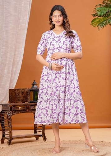Image of JAIPURFAME Stylish Women's Pure Cotton All Over Printed Kurti Gown, Maternity Dress, and Feeding Dress - Comfortable and Elegant Maternity Wear for Women