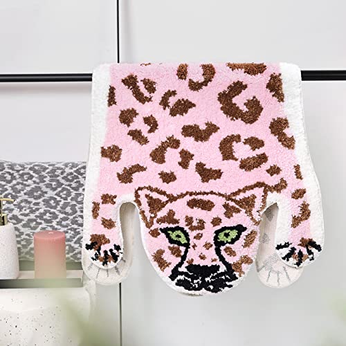 Panstar Cute Pink Leopard Bath Mat For Bathroom, Cute Cartoon Bath Mat Non Slip Animals Shaped Absorbent Bathtub Rug Bathroom Plush Shower Rugs #TOP7
