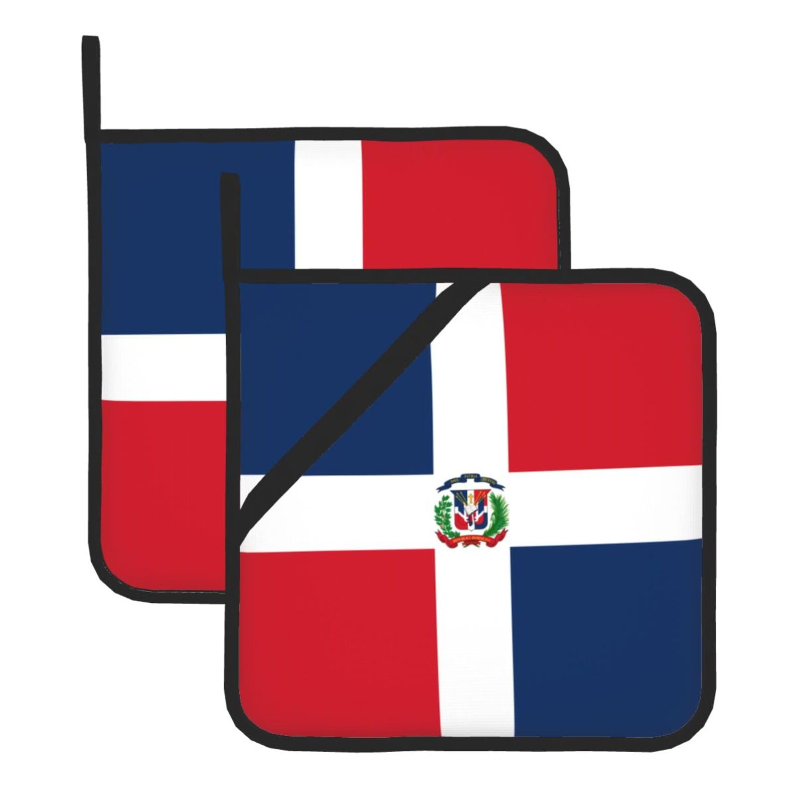 YYHHAOFA Dominican Republic Prints Square Hot Pads for Kitchen Counter - Waterproof Pot Covers with Hanging Loop - Thick Heat Resistant Trivets for Microwave & Oven (2-Pack)