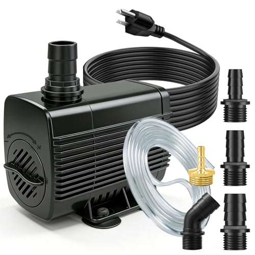 Image of 660GPH Submersible Fountain Pump with Tubing 10ft Outdoor Cord for Garden | Overheat Protection, Ground Cord with 3-Prong Plug Safer for Indoor and Outdoor Use