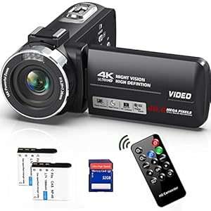 Video Camera Camcorder 4K 48MP 30FPS with IR Night Vision,18X Digital Zoom Camera Recorder 3.0″ LCD Touch Screen Vlogging Camera for YouTube with Controller, 32GB SD Card, 2 Batteries