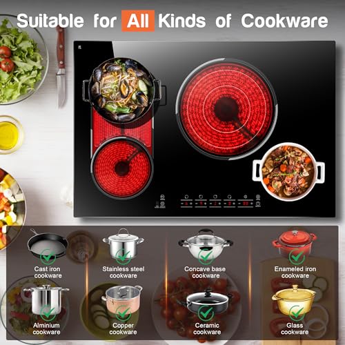 image for Traenvir 30 Inch Electric Cooktop, 4 Burner Ceramic Stove Top 7800W, B