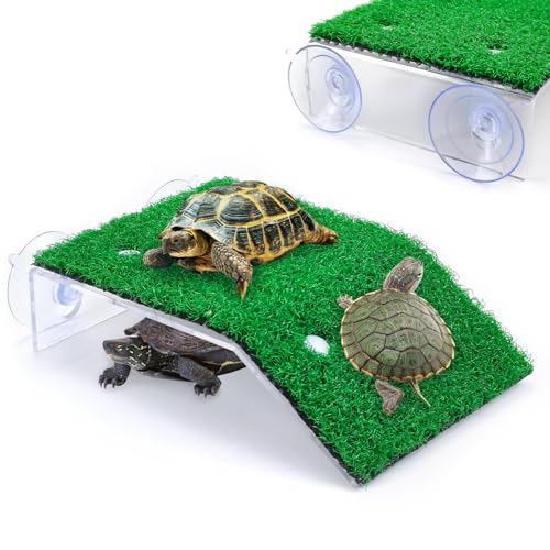 Keedolla Turtle Resting Basking Platform Simulation Grass Turtle Ramp, Lawn Tortoise Climbing Ladder...