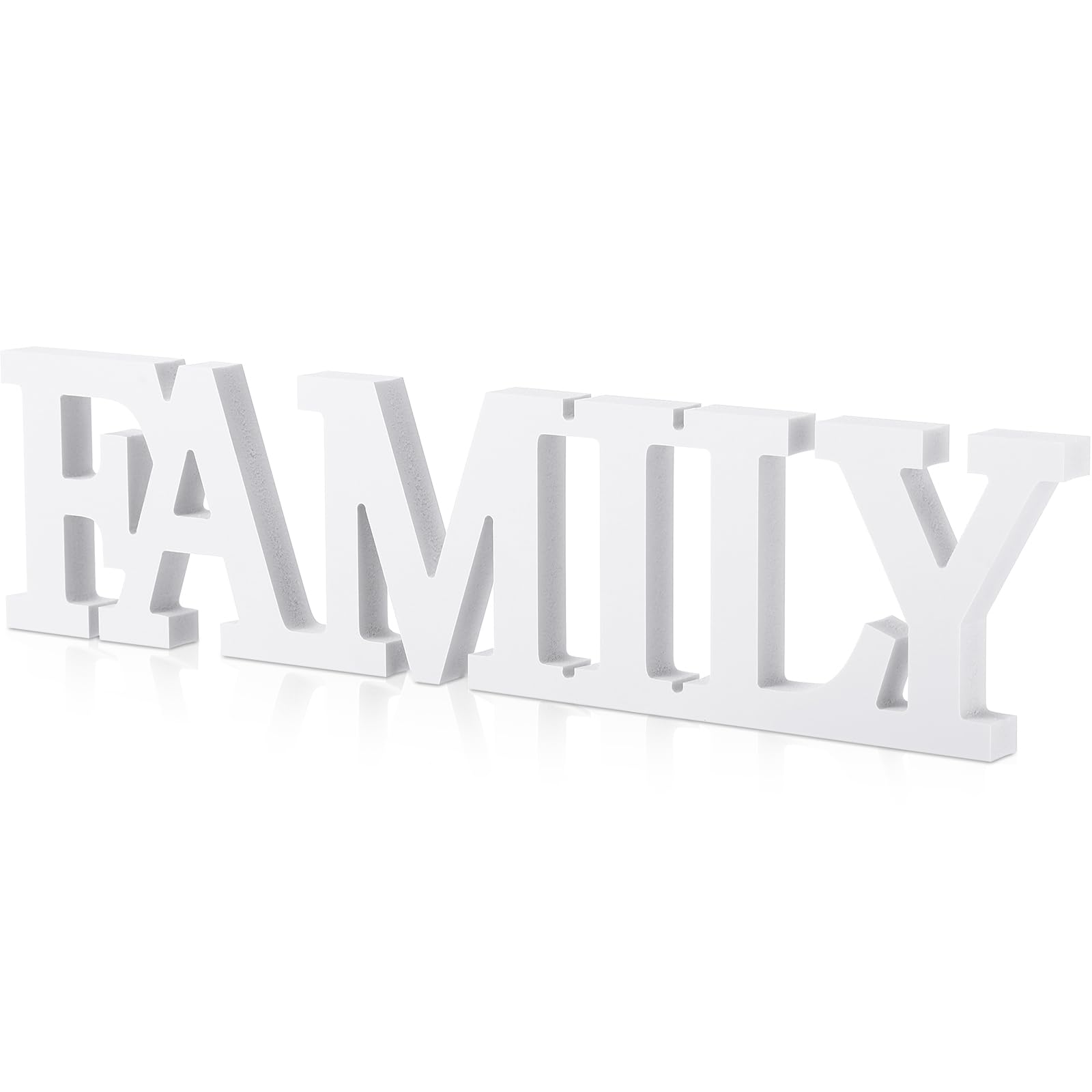 Rustic Wood Family Sign - Wooden Table Decor with Family Words - Decorative Sign for Living Room, Home Decor Shelf, Mantel (White)