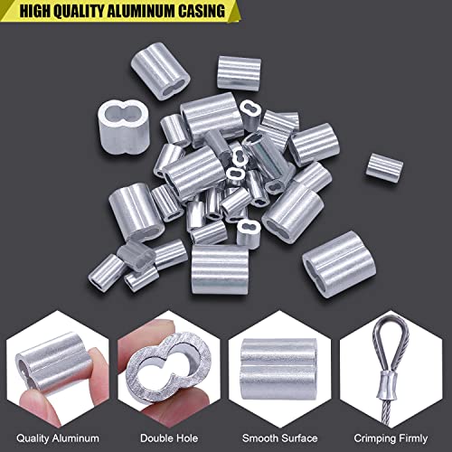 Twidec/255Pcs 304 Stainless Steel Wire Rope Cable Thimbles And Aluminum Crimping Loop Sleeve 3/64''-5/32" For Wire Rope Cable Thimbles Rigging Assortment Kit N-023-255Pcs #TOP3