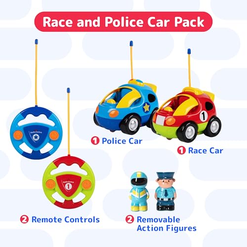 image for PREXTEX Cartoon Remote Control Car - 2-Pack Police and Race Car Toddle