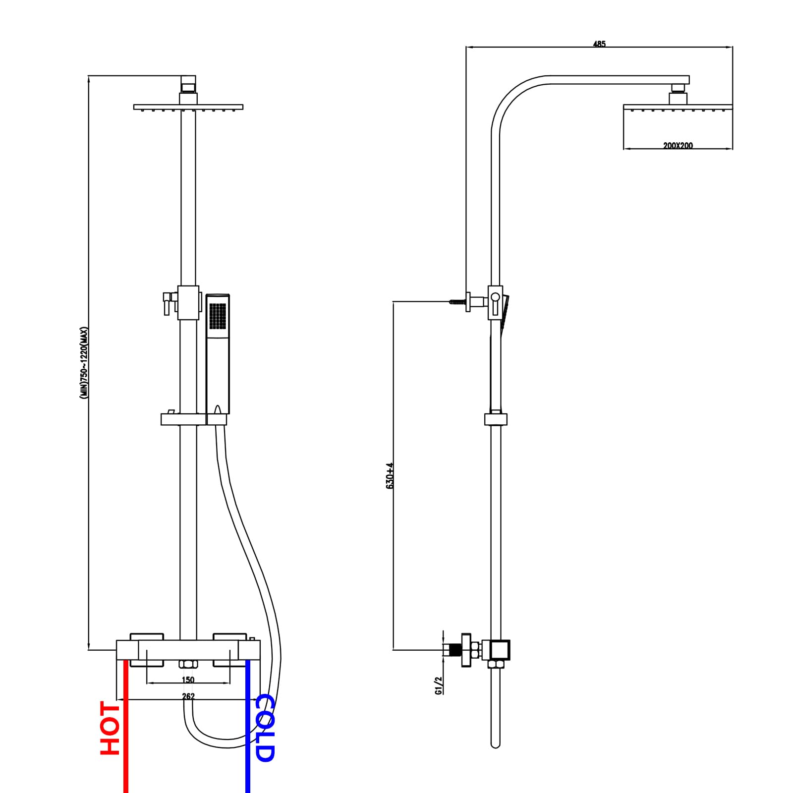 KOMIRO Colonne de Douche Thermostatique, Mitigeur Thermostatique, Ensemble de Douche pour Salle de Bain, Réglable en Hauteur, Carré, Chrome (argent1)