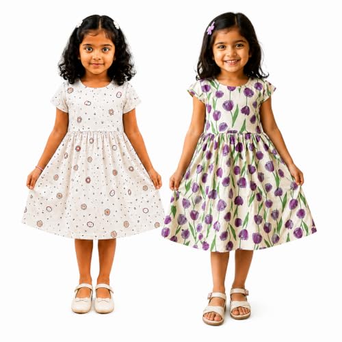 Image of Kids Girls Combo Frock | Girl Cotton Blend Dress | Princess Style Frock | Birthday, Casual & Festive Outfit