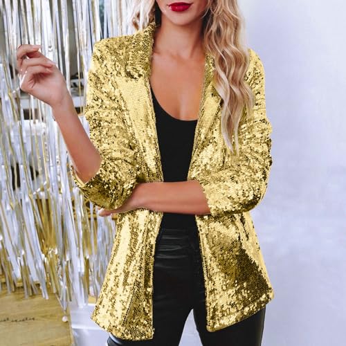 Women's Shiny Sequin Open Front Blazer Evening Party Sparkly Long Sleeve Slim Cardigan Coat Notch Lapel Suit Jackets2
