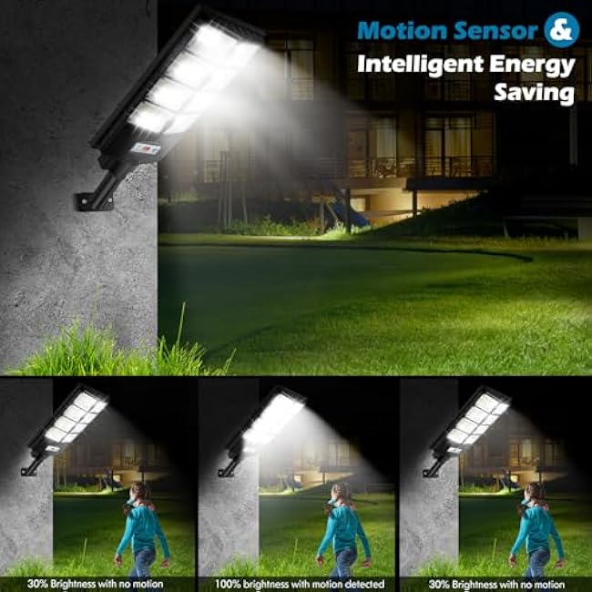 VUAA 2 Pack Solar Street Lights Outdoor Waterproof, 10000LM 448 LEDs Solar Parking Lot Lights Dusk to Dawn,Outdoor Flood Light with Motion Sensor and Remote Control for Area Lighting Yard, 6500K
