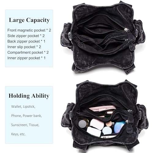 Image of Designer Denim Handbags for Women Hobo Tote Bag Crossbody Denim Purses Blue Jean Shoulder Bag