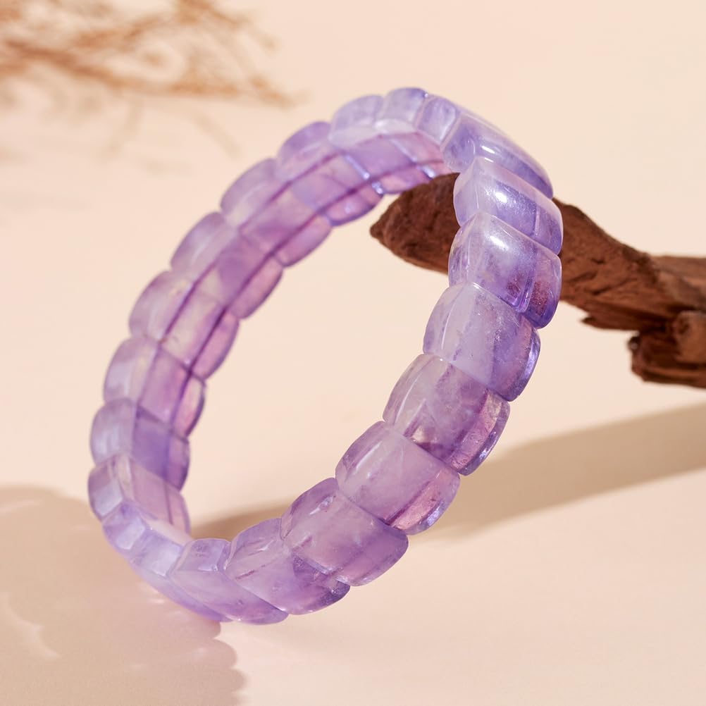 Bracciale Elastico con Perline sfaccettate a Grana Quadrata in Cristallo Naturale, Quarzo rutilato Viola, Bracciale Portafortuna con Ametista, Gioielli da Donna, Regalo di Compleanno