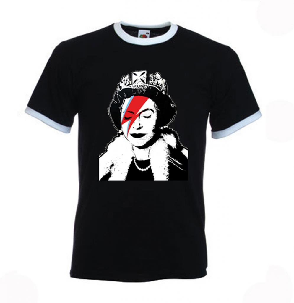 Tribal T-Shirts Banksy Queen Bitch Mens Ringer T Shirt (Small, Black)