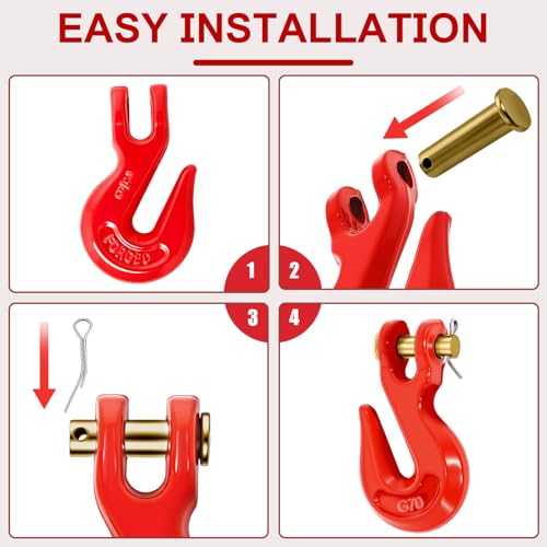 Image of 3 /8 inch Clevis Grab Hooks Grade 70, Forged Steel, Red Finish, 10 Pack