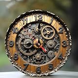Steampunk Gear Clock Wall Decor， Vintage Metal Cogs 10-Inch Wooden Wall Clock, Silent Movement, Battery Operated (AA Batteries Not Included), Artistic Home Decor, Perfect for Home Accents