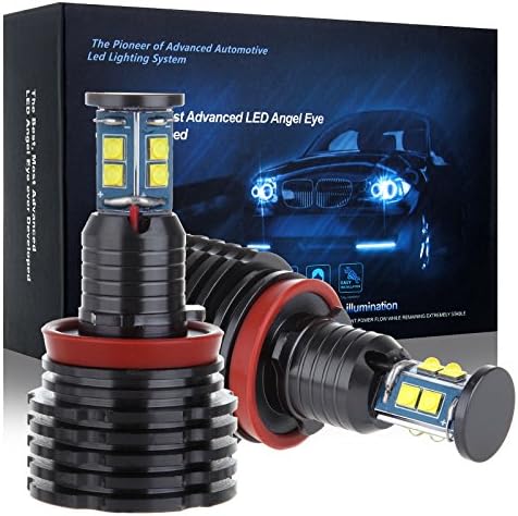 CTCAUTO Fit BMW Angel Eye E92 E93 H8 80W Headlight Halo Ring Can-Bus No Error LED Bulbs 6000K Ultra White [1 Pair]