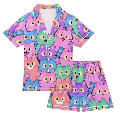 Girls Sleepover Pajama Set Cute Cartoon Pajama Set Shorts for Big Boys Play Wear 5-6Y Cute Cartoon Cat Color