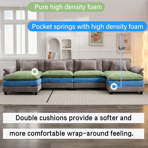 Image of Oprisen 154 inch Modular Sectional Sofa, Comfy Cloud Couch Sectional Sofa with Ottoman, Chenille Sofa Sleeper Deep Seat Sofa with Throw Pillows for Living Room (Light Gray, 154 inch- U Shape)