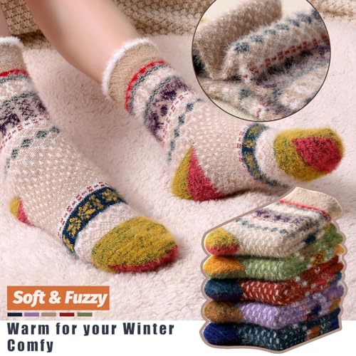Image of SISOSOCK 5 Pairs Fuzzy Soft Cozy Comfortable Socks for Women, Casual Sleep Comfy Socks, Perfect Warm Winter Gifts for Women