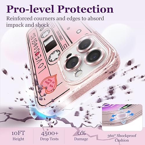 Coque iPhone 15 Pro Max avec protecteur objectif et dragonne rose - 5