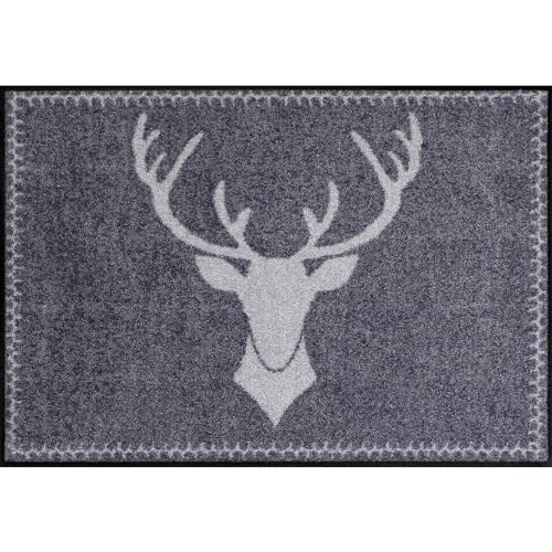 Salonloewe Fußmatte waschbar Motiv Hirsch Franz anthrazit 50 x 75 cm Eingangs-Tür-Matte außen...