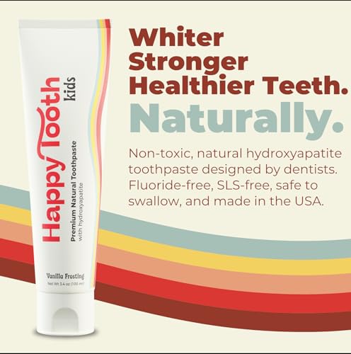 happy tooth hydroxyapatite toothpaste fluoride free natural whitening for kids toddlers and adults sls free enamel safe dentist formulated with clean ingredients vanilla frosting flavor 34oz