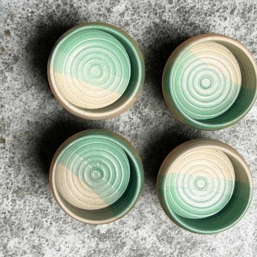 Image of Freakway 150 ml Ceramic Dip Bowls Set of 4 - Handcrafted Dual Tone Green & Beige | Small Serving Bowls for Snacks, Dips & Desserts | Microwave & Dishwasher Safe