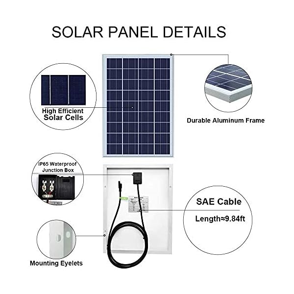 ECO-WORTHY 12V 25W Sonnenkollektorsystem: 1pc 25W Polykristallines PV-Panel mit 3 Draht- und 30A-Batterieklemmen mit 6… – Bild 3
