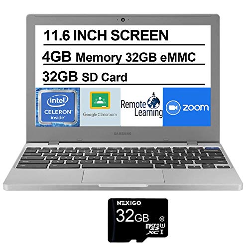 2020 Newest Samsung Chromebook 4 11.6 Inch Laptop, Intel Celeron N4000 up to 2.6 GHz, 4GB LPDDR4 RAM, 32GB eMMC, WiFi, Bluetooth, Webcam, Chrome OS + NexiGo 32GB MicroSD Card Bundle