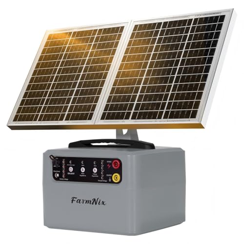 FarmNix 48KM Clôture Électrique Solaire, 0.3-1.5J, 6-12KV Réglable ClôTure éLectrique Pour Animaux avec Panneau Solaire de 15W, 12V 7Ah batterie, pour...
