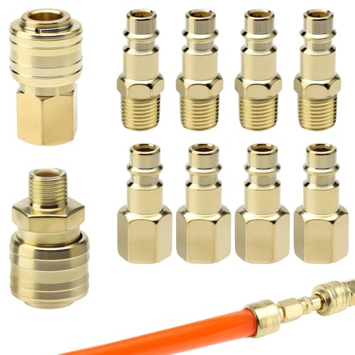 ZMDMAH 10 Stück Euro Druckluftkupplung, 1/4' BSP Schnellkupplung Druckluft Kupplungen Luftkompressor-Fittings Schnellanschluss, für Schläuche Kupplungsstecker Luftleitung Schlauch Kompressor Kupplunge