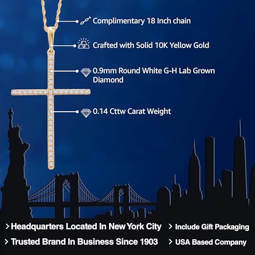 Gem Stone King 10K Yellow Gold White Lab Grown Diamond Cross Crucifix Pendant Necklace For Women (0.14 Cttw, G-H Color, 36 Diamonds, 1 1/4 inch, Comes with 18 Inch Chain)2