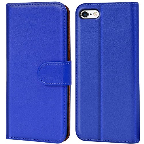 Verco Custodia per Apple iPhone 5 5S SE, Case per iPhone SE Cover PU Pelle Portafoglio Protettiva, Blu