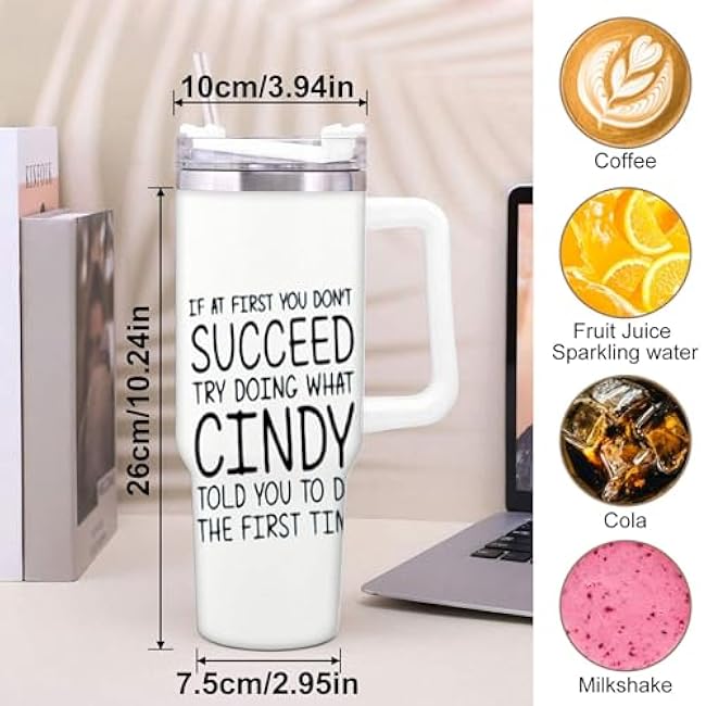 1pc 40oz Cindy Quote Tumbler, Double Wall Vacuum Insulated Travel Mug, Spill Proof Lid, Gift for Dad, Mom, Ideal for Christmas, Mother's Day, Birthday Gift, Coffee Cup