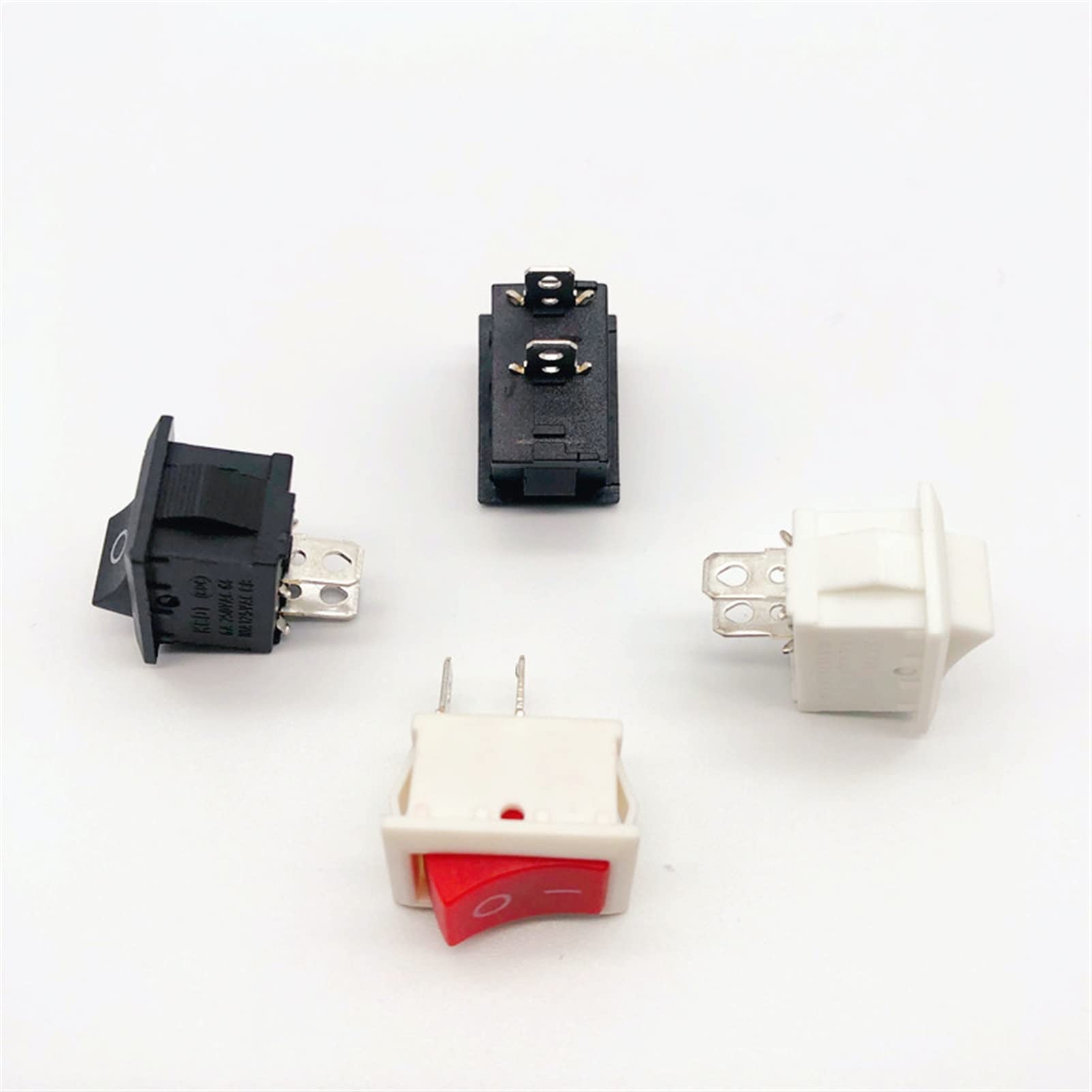 interruptor electronico Interruptor basculante 1/5 Uds Mini interruptor basculante KCD1, encendido/apagado, equipo eléctrico, 2 pines, 2 posiciones, 15*21mm, 6A 250VAC/10A 125VAC, rojo, negro, , sin L