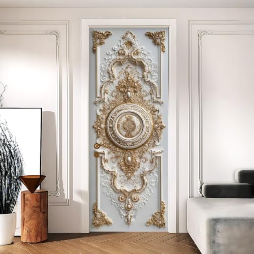 Image of Baroque Gold Door Mural Peel and Stick, 30x79 in Removable